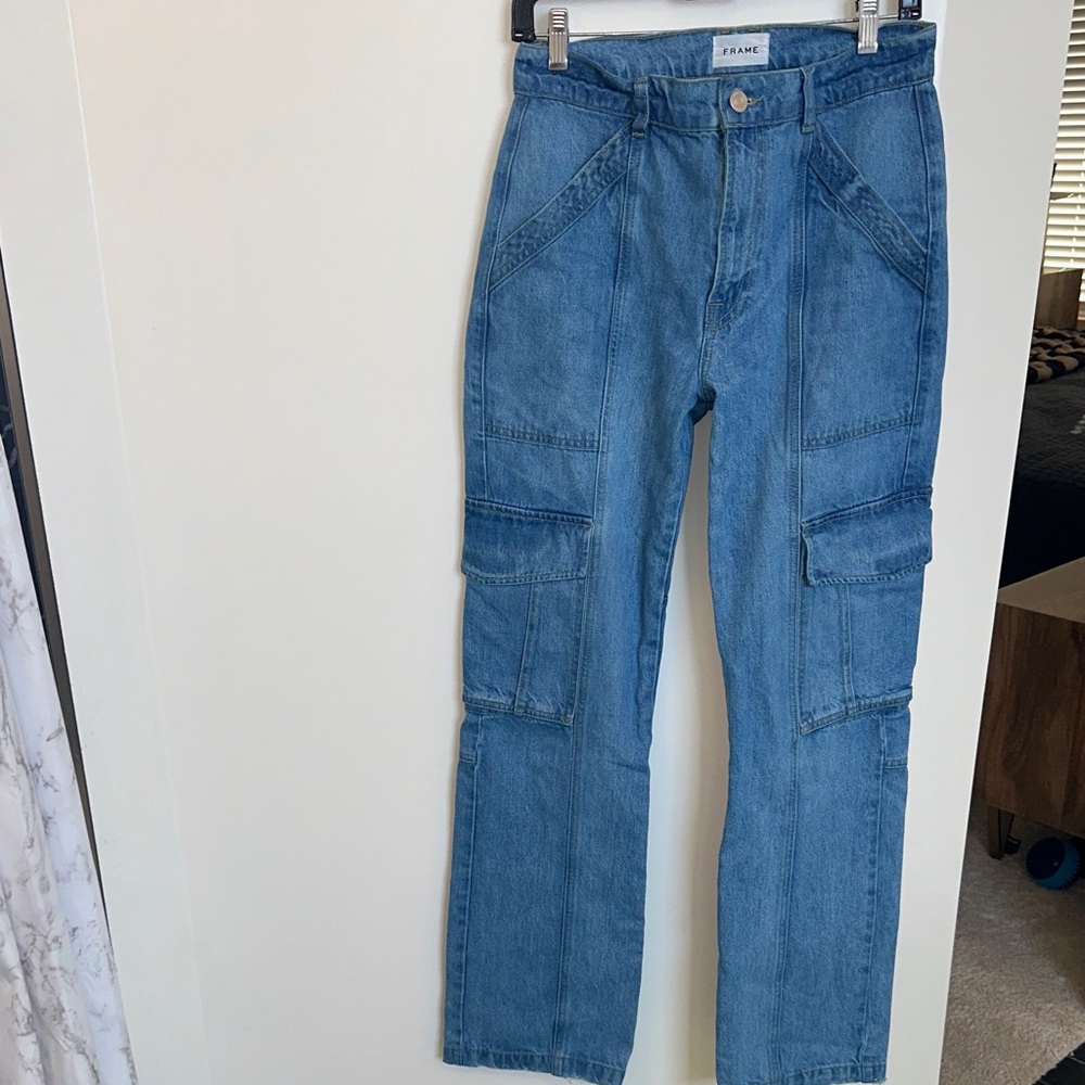 Frame Denim Light Blue Wide-Leg Cargo Jeans